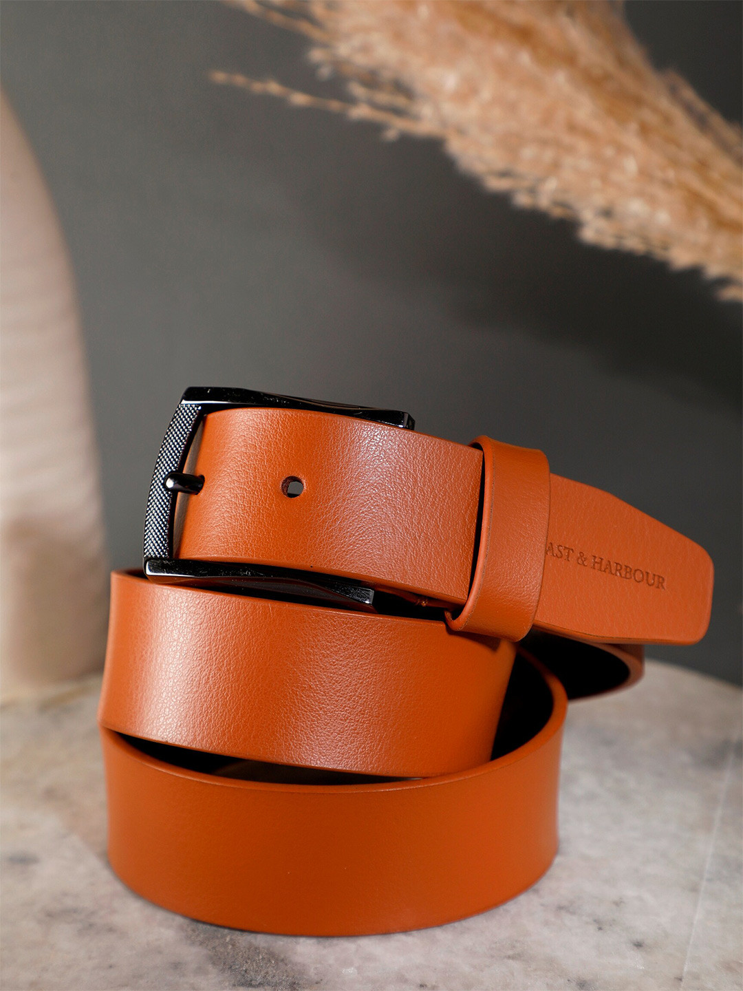 Mast & Harbour Men Tan Wide Leather Belt