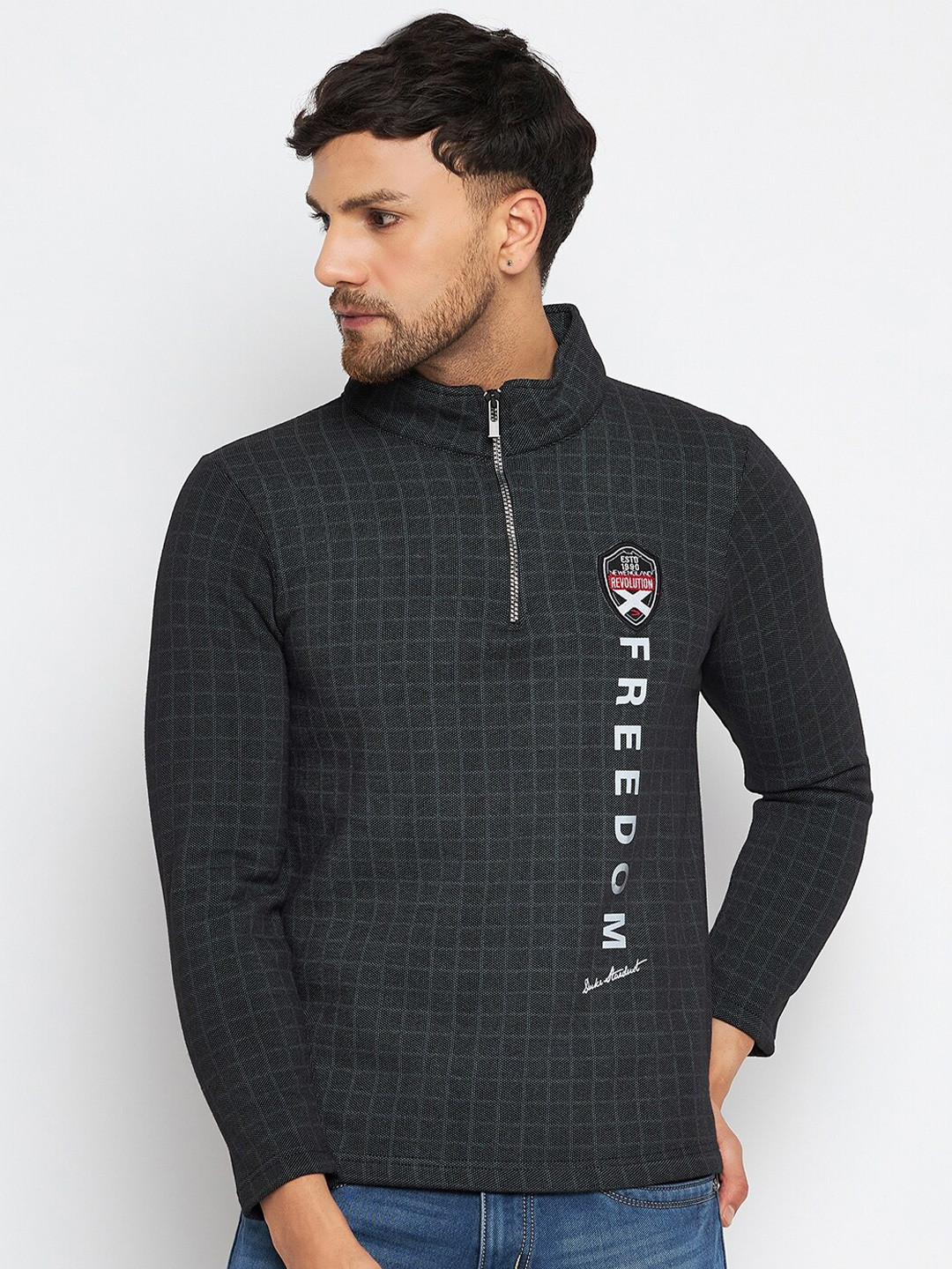 Duke Checks Checked High Neck Cotton Regular Fit T-shirt