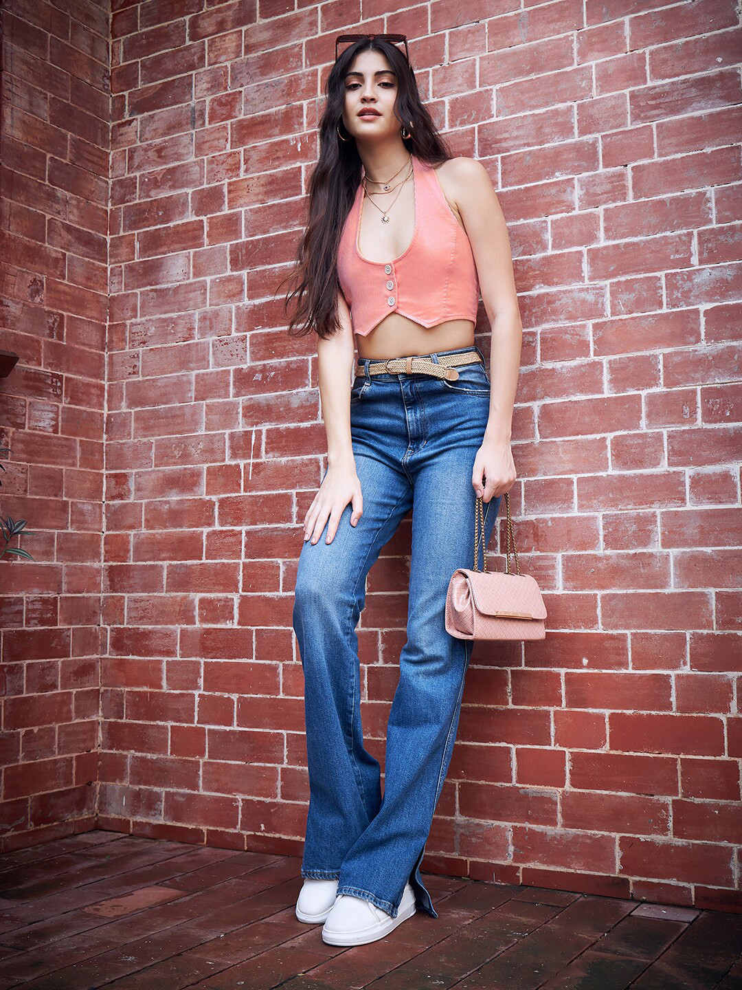 Berrylush Pink Halter Neck Pure Cotton Fitted Crop Top