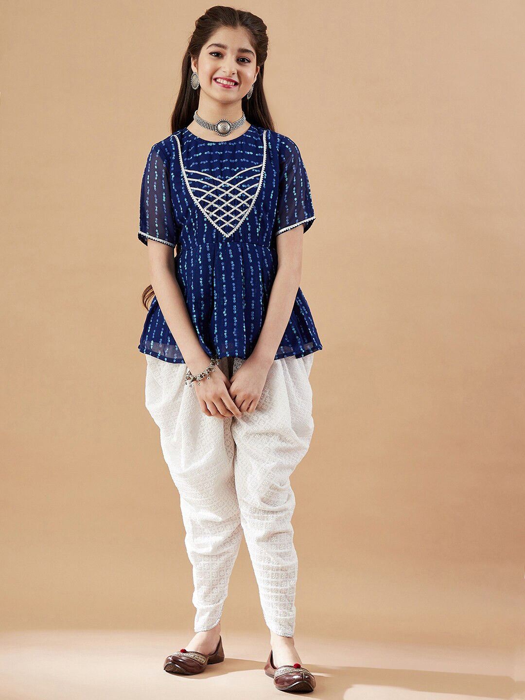 Cherry & Jerry Girls Abstract Printed Empire Kurti With Dhoti Pants