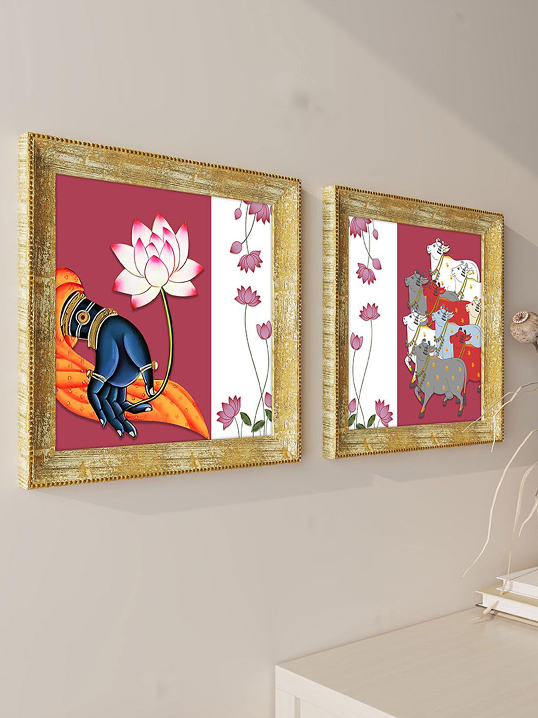 Art Street Lord Shrinathji Brown MDF 2 Pcs Wall Living Room Square Paintings Wall Art