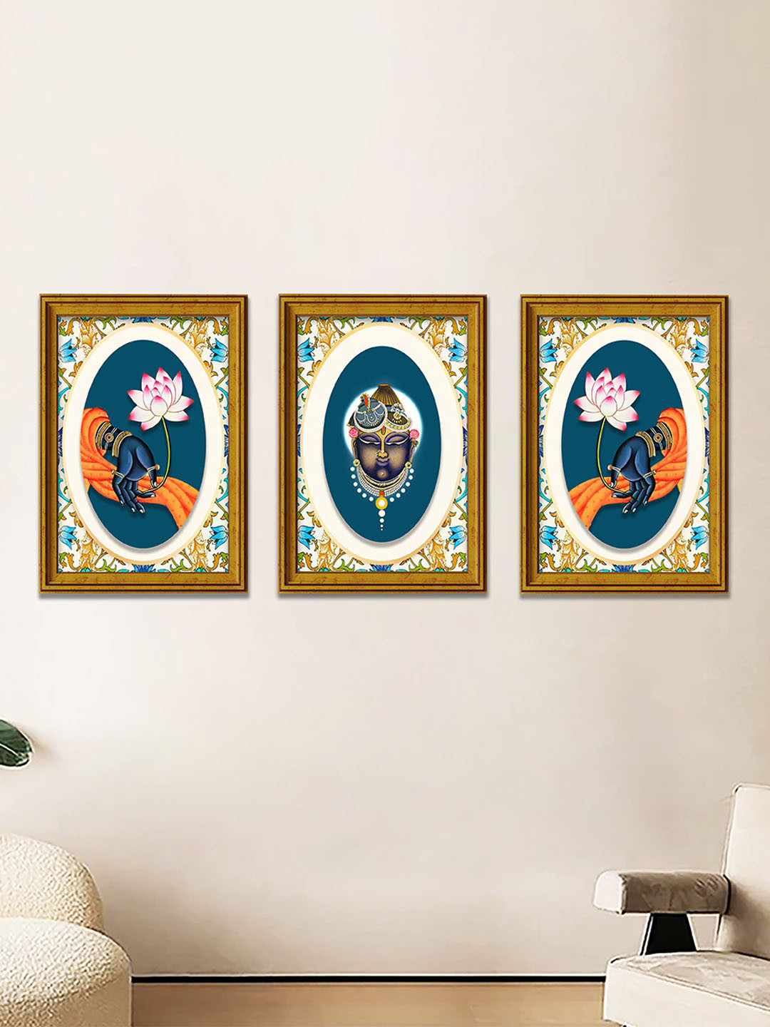 Art Street Pichwai MDF 3 Pcs Wall Rectangle Paintings Wall Art