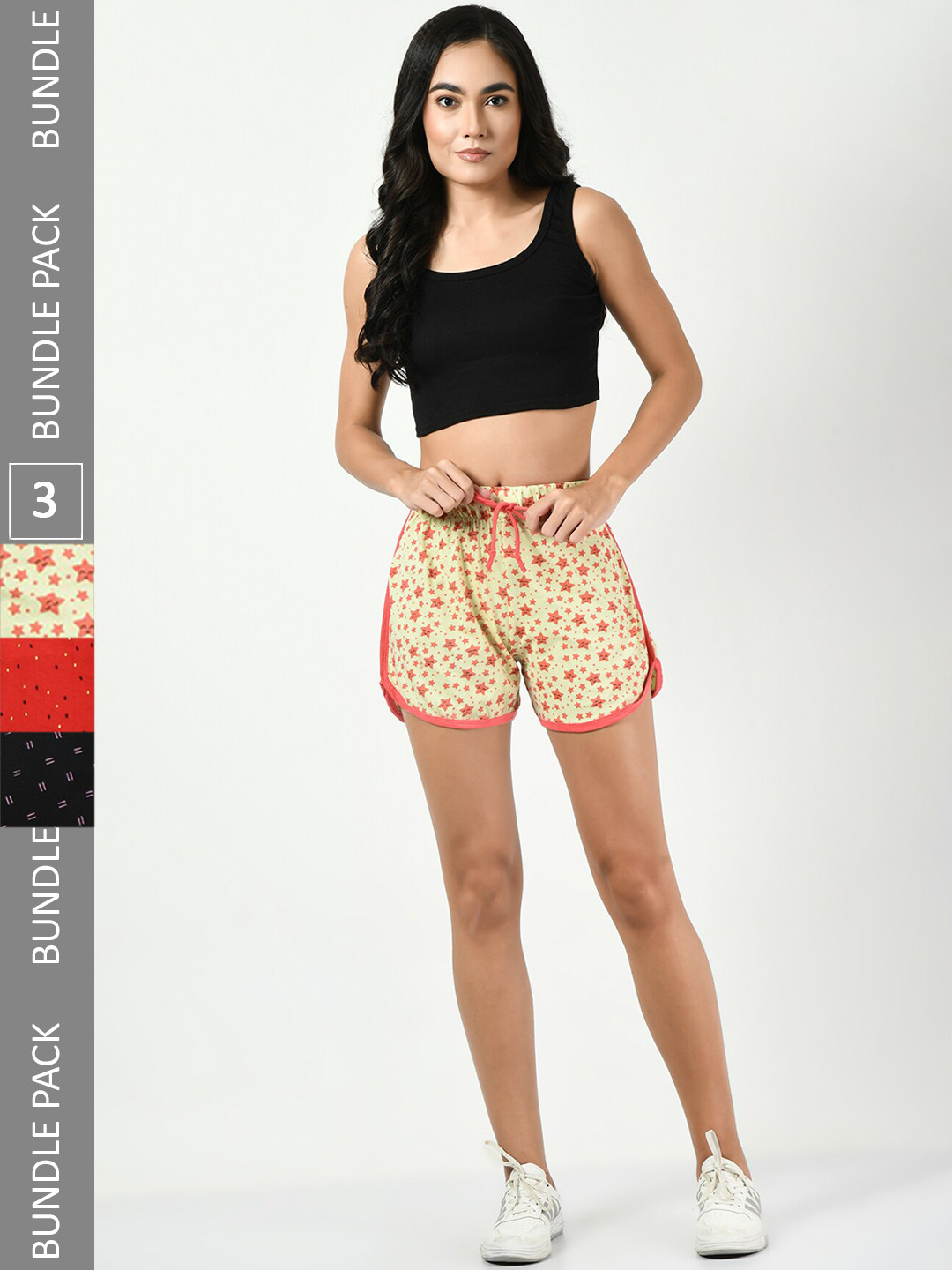 BAESD Women Pack Of 3 Printed High-Rise Pure Cotton ShortsPack Of 3 Pure Cotton Shorts