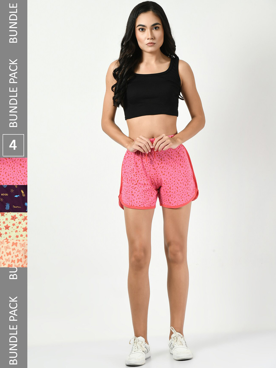 BAESD Pack Of 4 Graphic Printed Cotton High-Rise Shorts