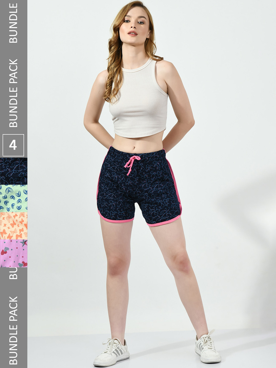 BAESD Pack Of 4Graphic Printed Cotton High-Rise Shorts