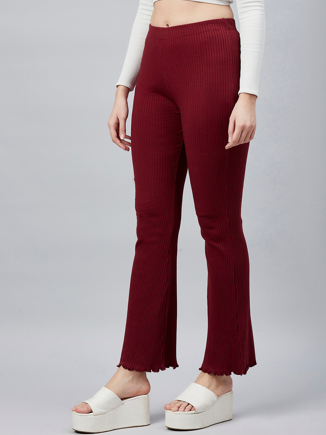 Buy Blinkin Women Ribbed Flared Trousers - Trousers for Women 24167666 |  Myntra