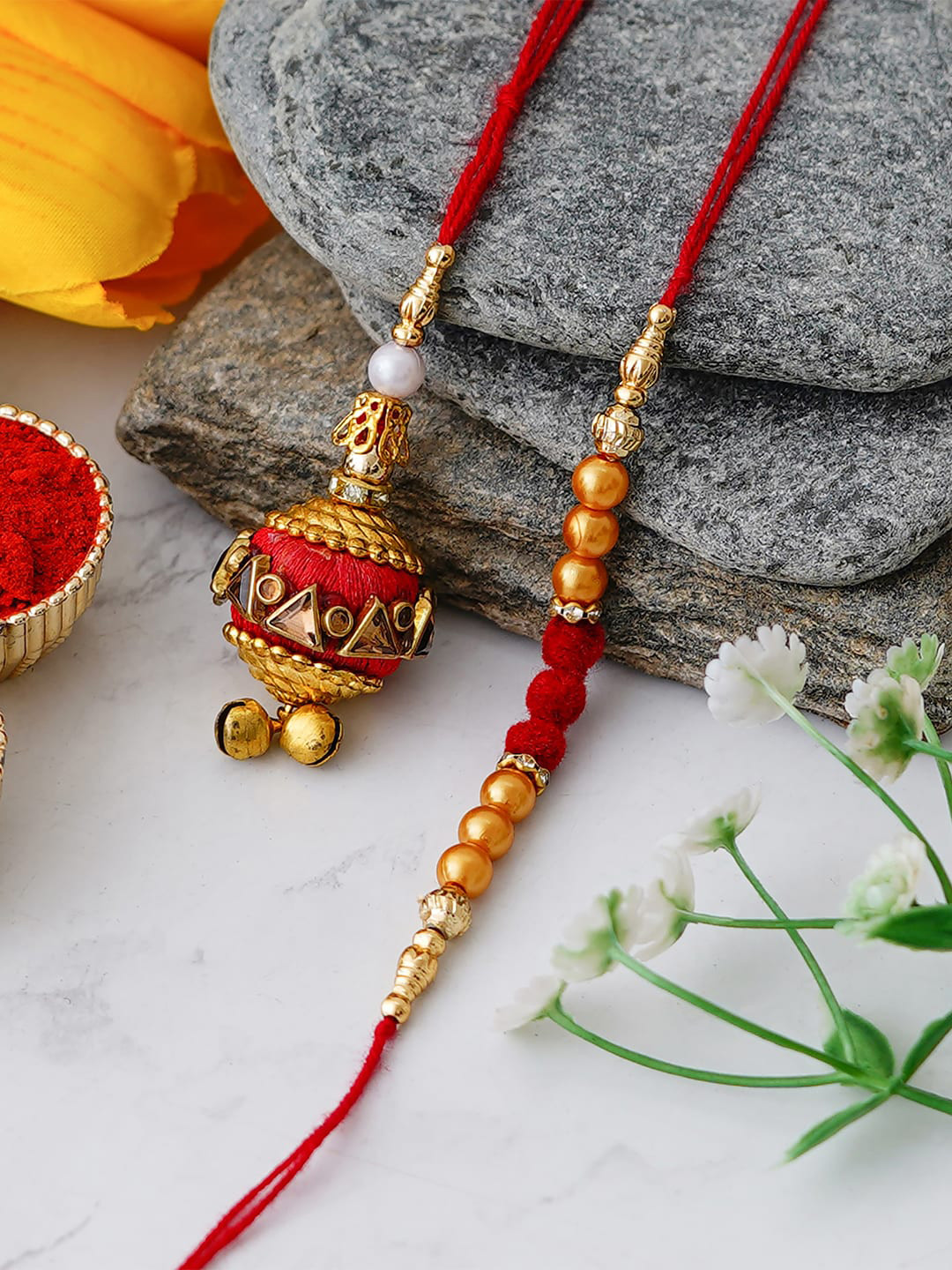 eCraftIndia Set Of 2 Gotta Patti Tie-Up Rakhi With Roli Chawal