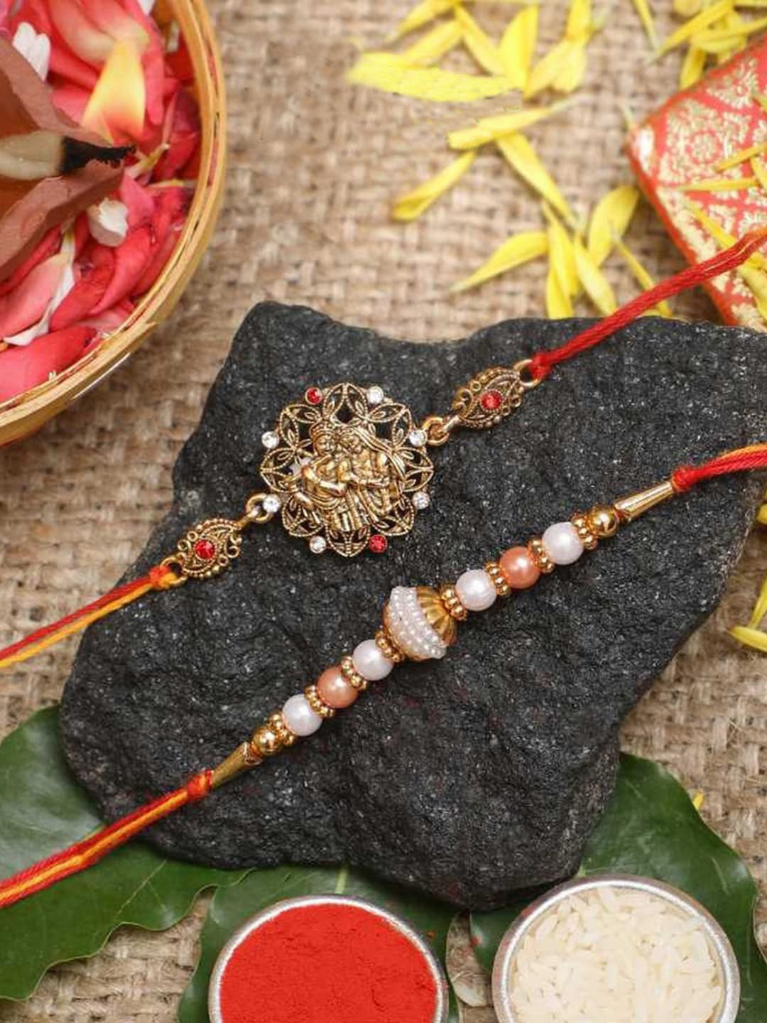 eCraftIndia Set of 2 Radha Krishna Playing Flute Rakhi with Roli Chawal