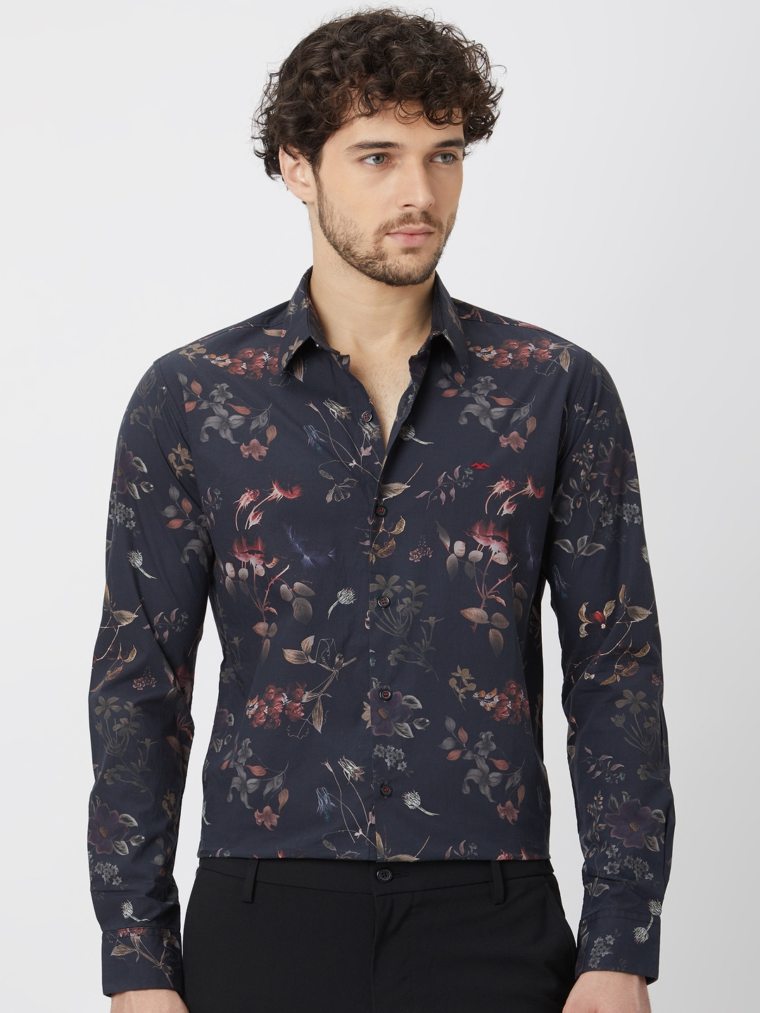Mufti Floral Printed Slim Fit Pure Cotton Casual Shirt