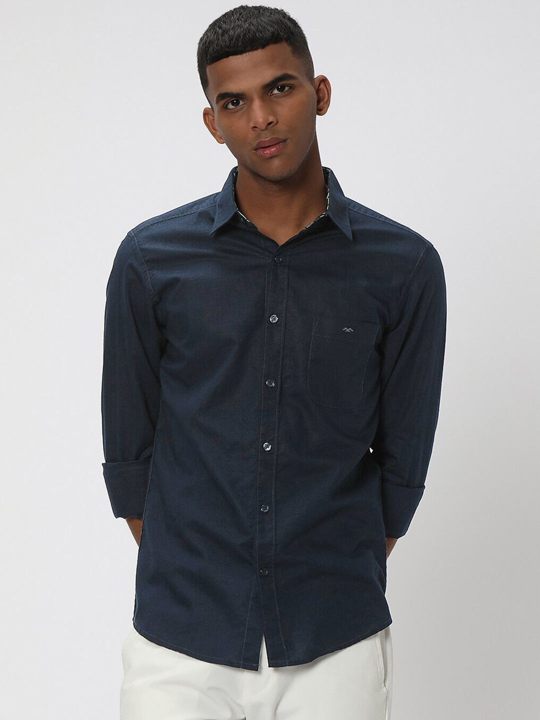 Mufti Slim Fit Spread Collar Long Sleeves Pocket Cotton Casual Shirt