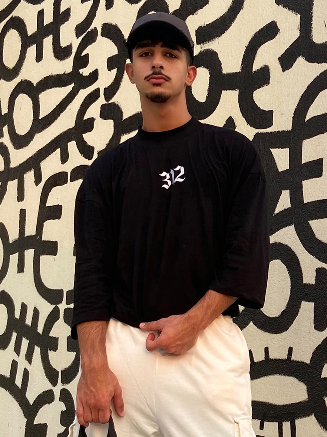 Styli Black Typography Printed Drop Shoulder Pure Coton Boxy T-shirt