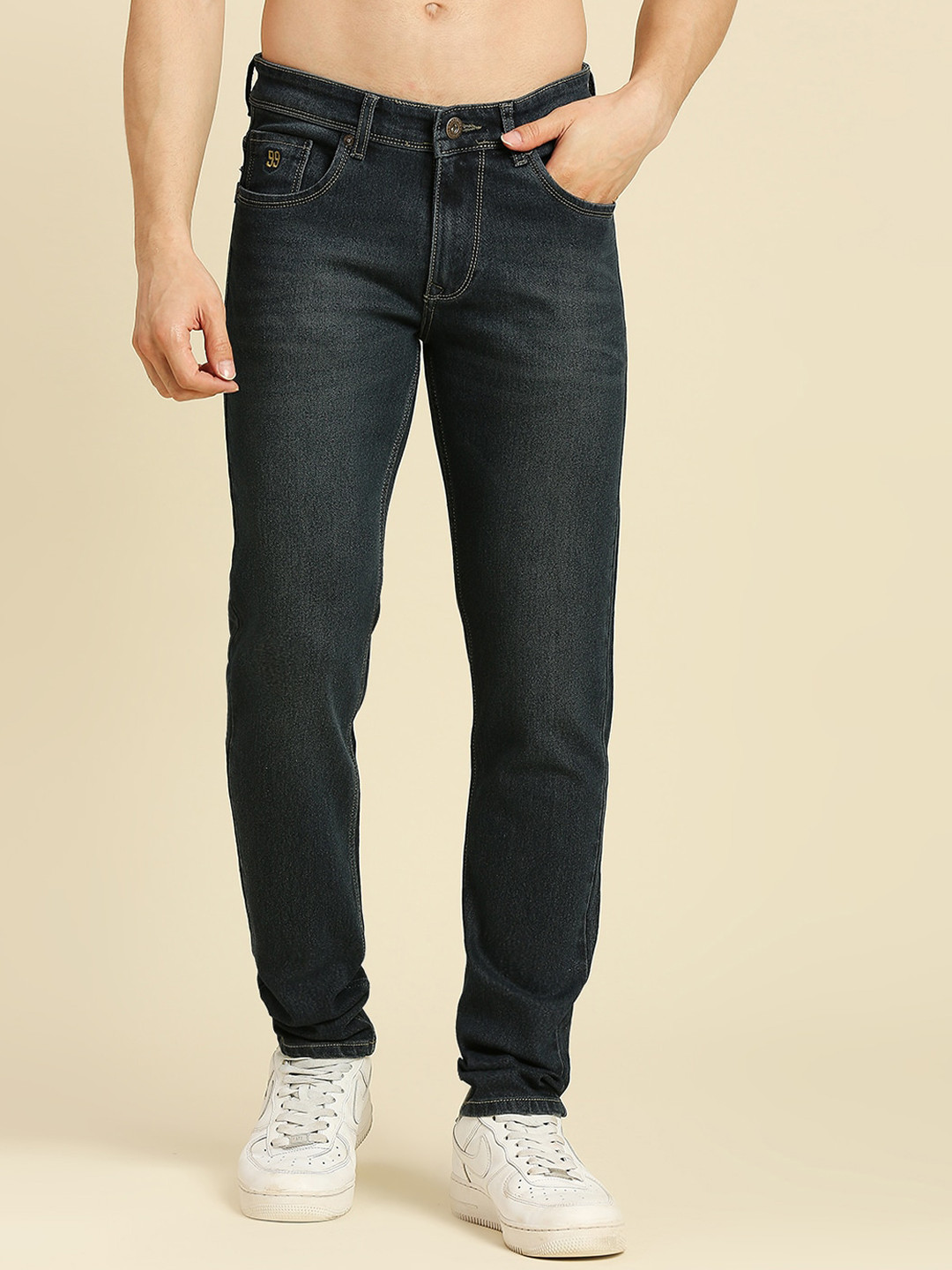 HJ HASASI Men Blue Light Fade Acid Wash Stretchable Jeans