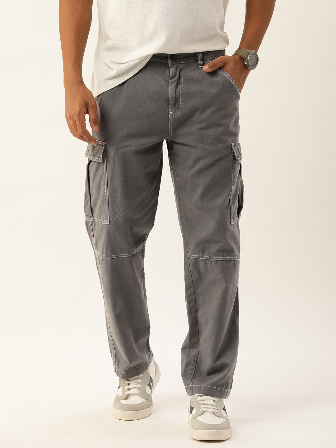 Buy Bene Kleed Men Relaxed Fit Cotton Cargos Trousers With