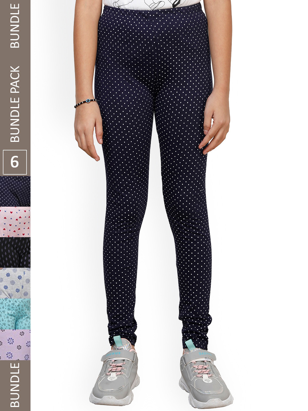 IndiWeaves Girls Pack of 6 All Over Pure Cotton Printed Ankle Length Leggings