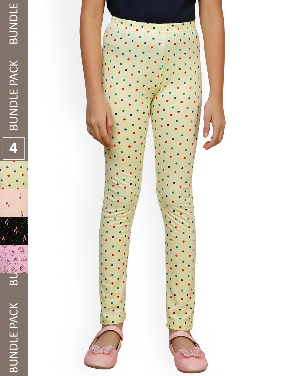 IndiWeaves Girls Pack Of 4 All Over Printed Pure Cotton Ankle Length Leggings