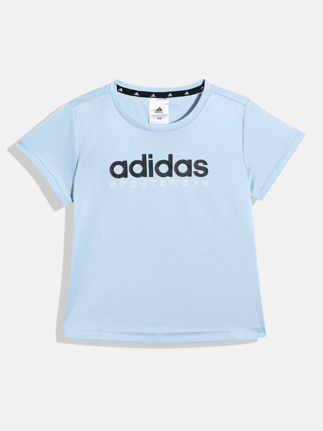 ADIDAS Kids Linear Brand Name Printed Aeroready T-shirt