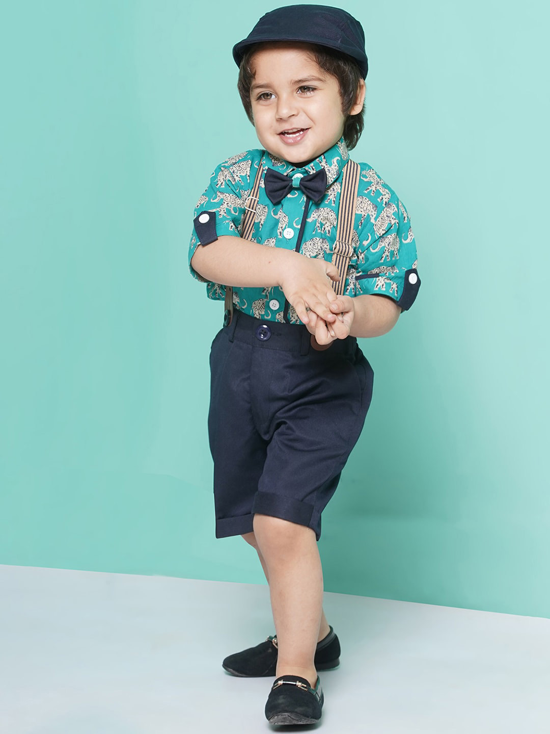 Aj DEZInES Boys Printed Shirt with Shorts & Suspenders Clothing Set