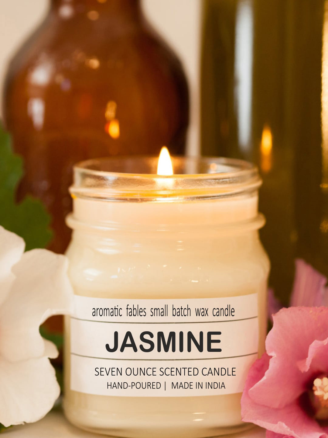 Aromatic Fables Square Glass Jar Scented 1 Wick Jasmine Solid Regular Candles