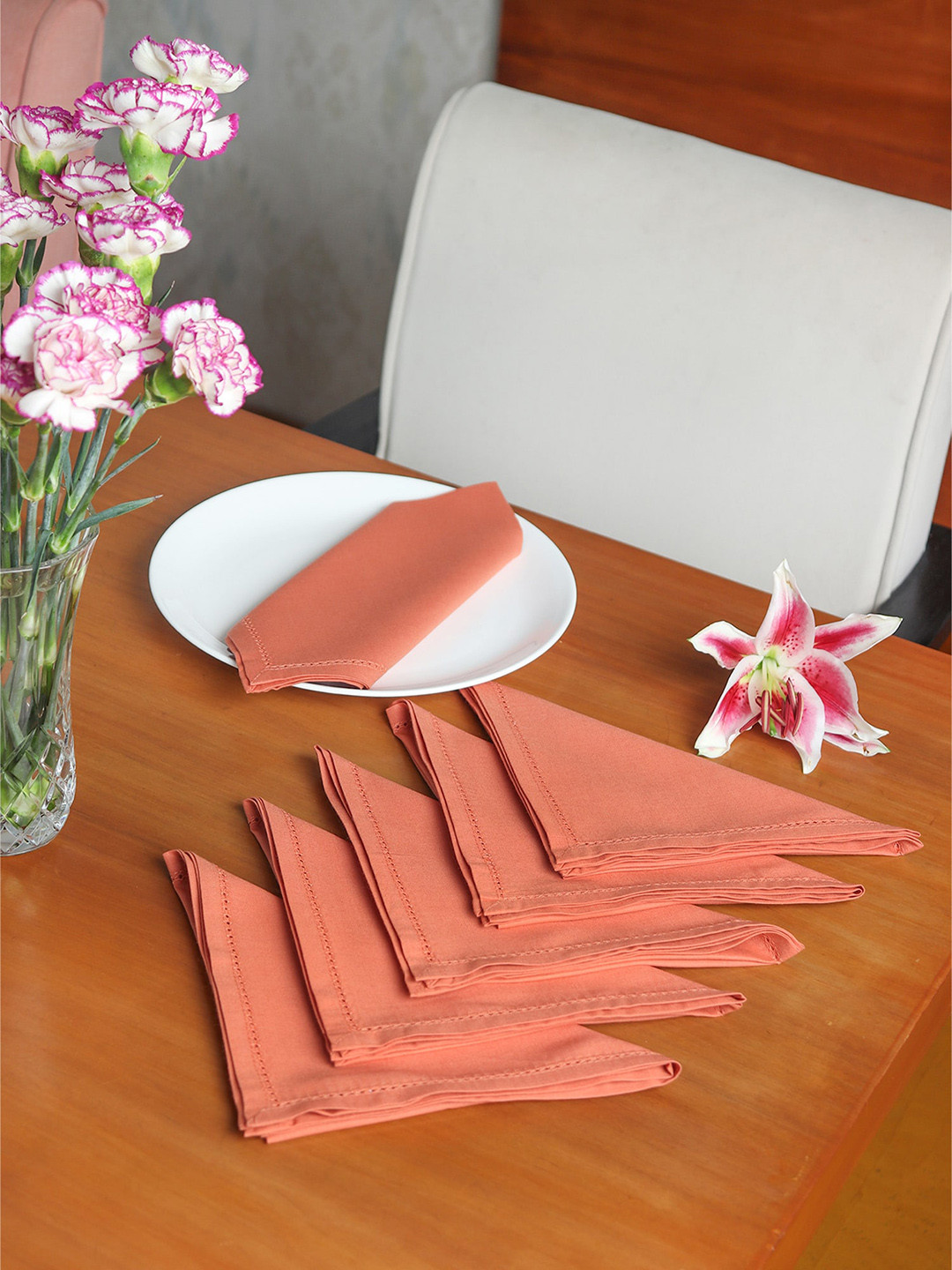 ZEBA Coral 6 Pieces Embroidered Cotto Table Napkins