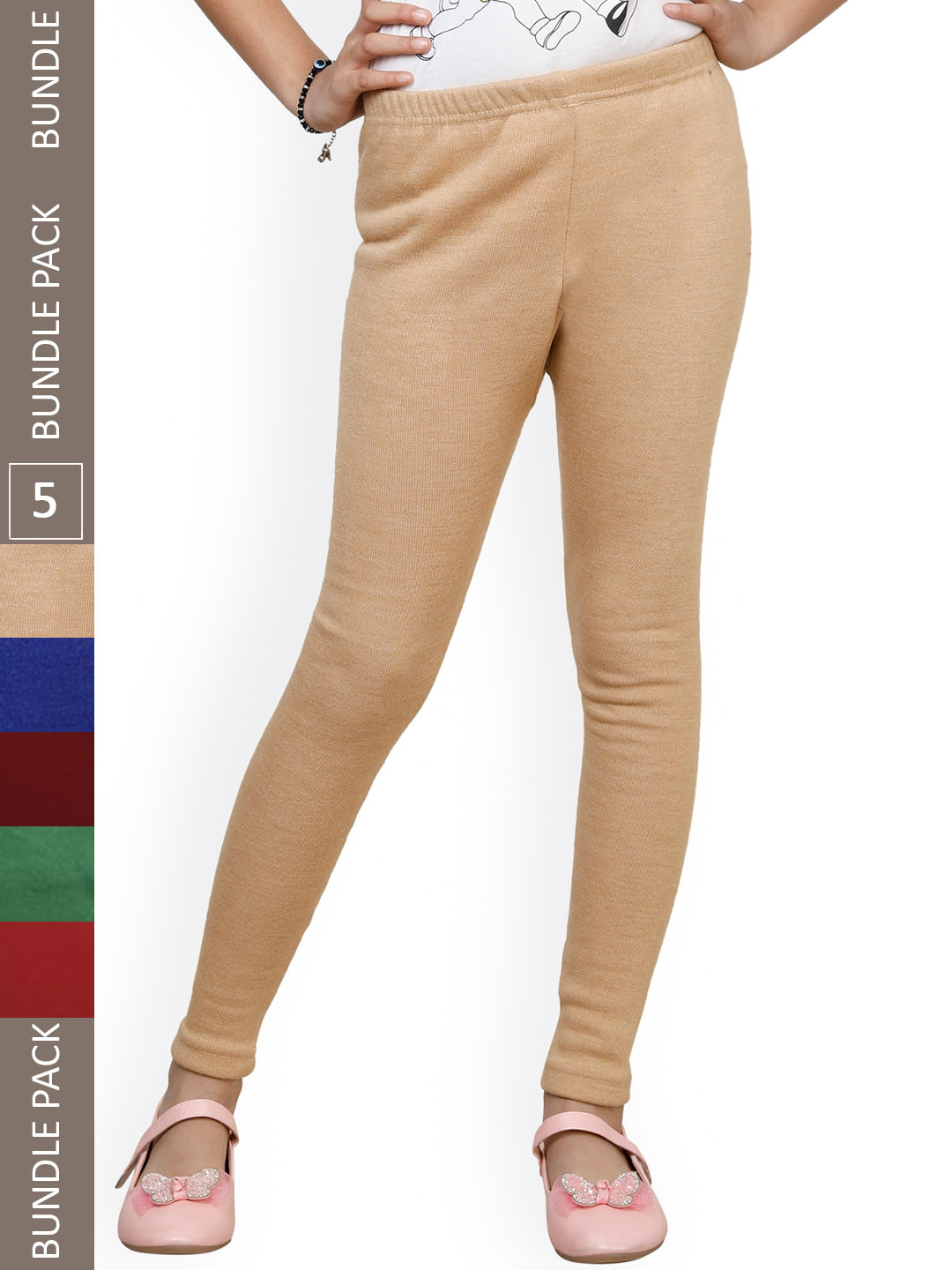 IndiWeaves Girls Pack Of 5 Woolen Ankle Length Leggings