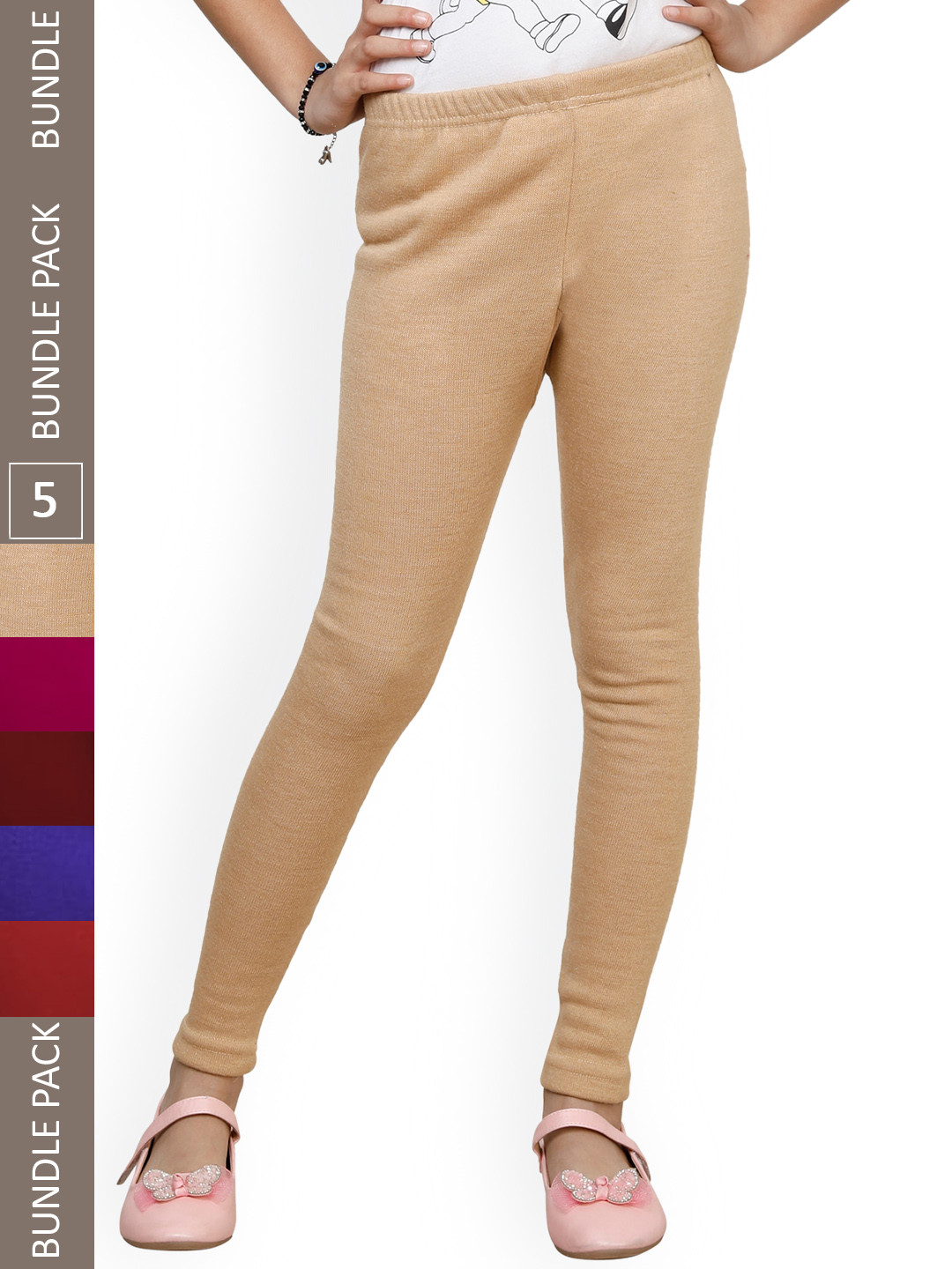IndiWeaves Girls Pack Of 5 Super Warm Wool Ankle-LengthLeggings