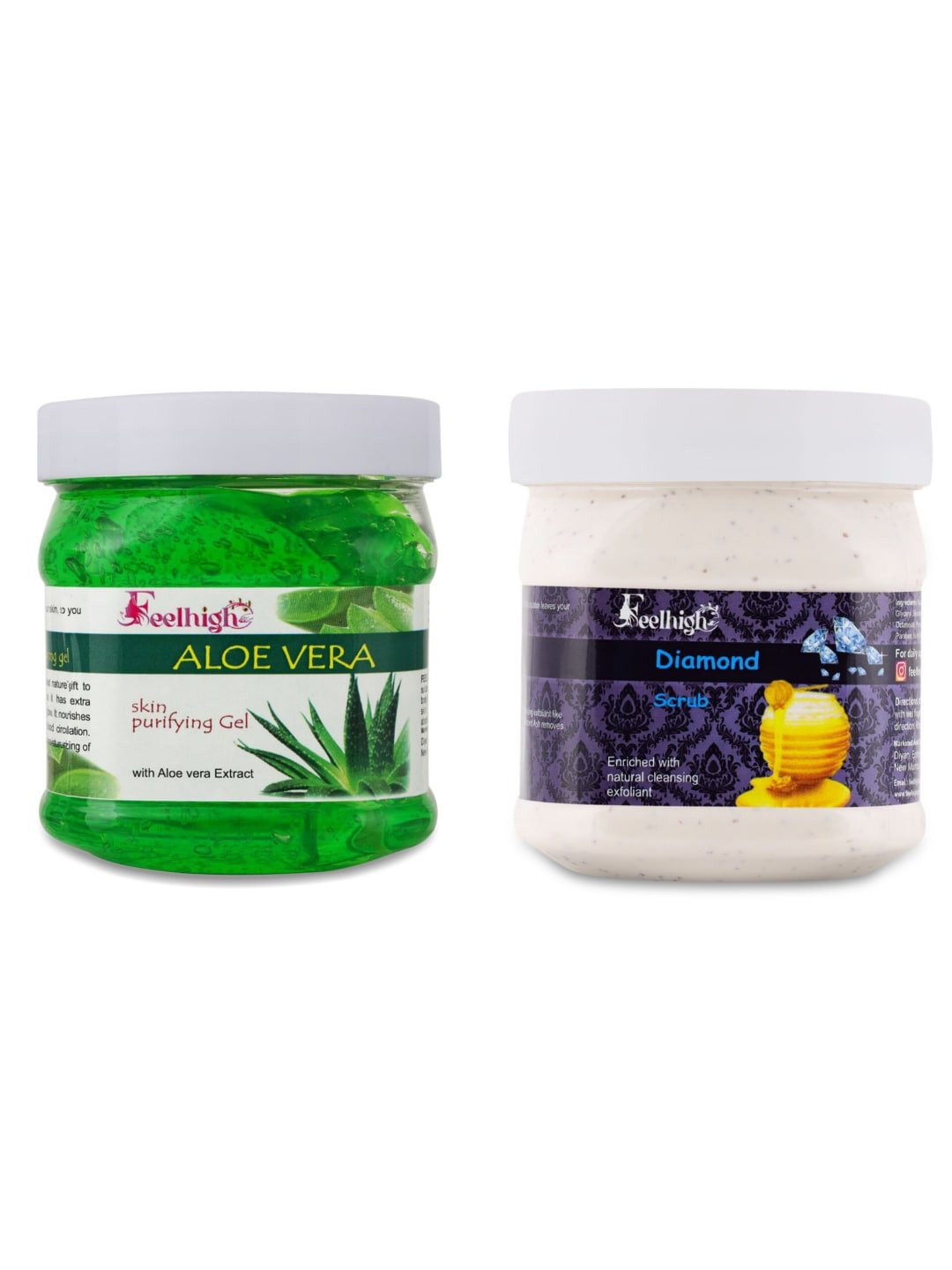 FEELHIGH Set of 2 Aloe Vera Gel & Diamond Scrub - 500 ml Ech