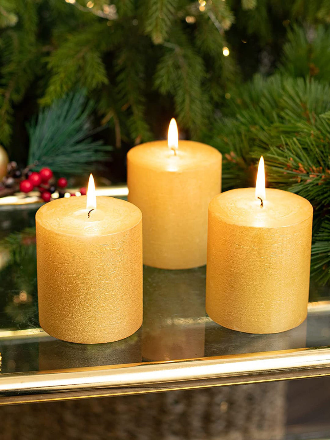 Aromatic Fables Rustic Pillar DEW 3Pcs Scented 1 Wick Solid Geometric Regular Candles