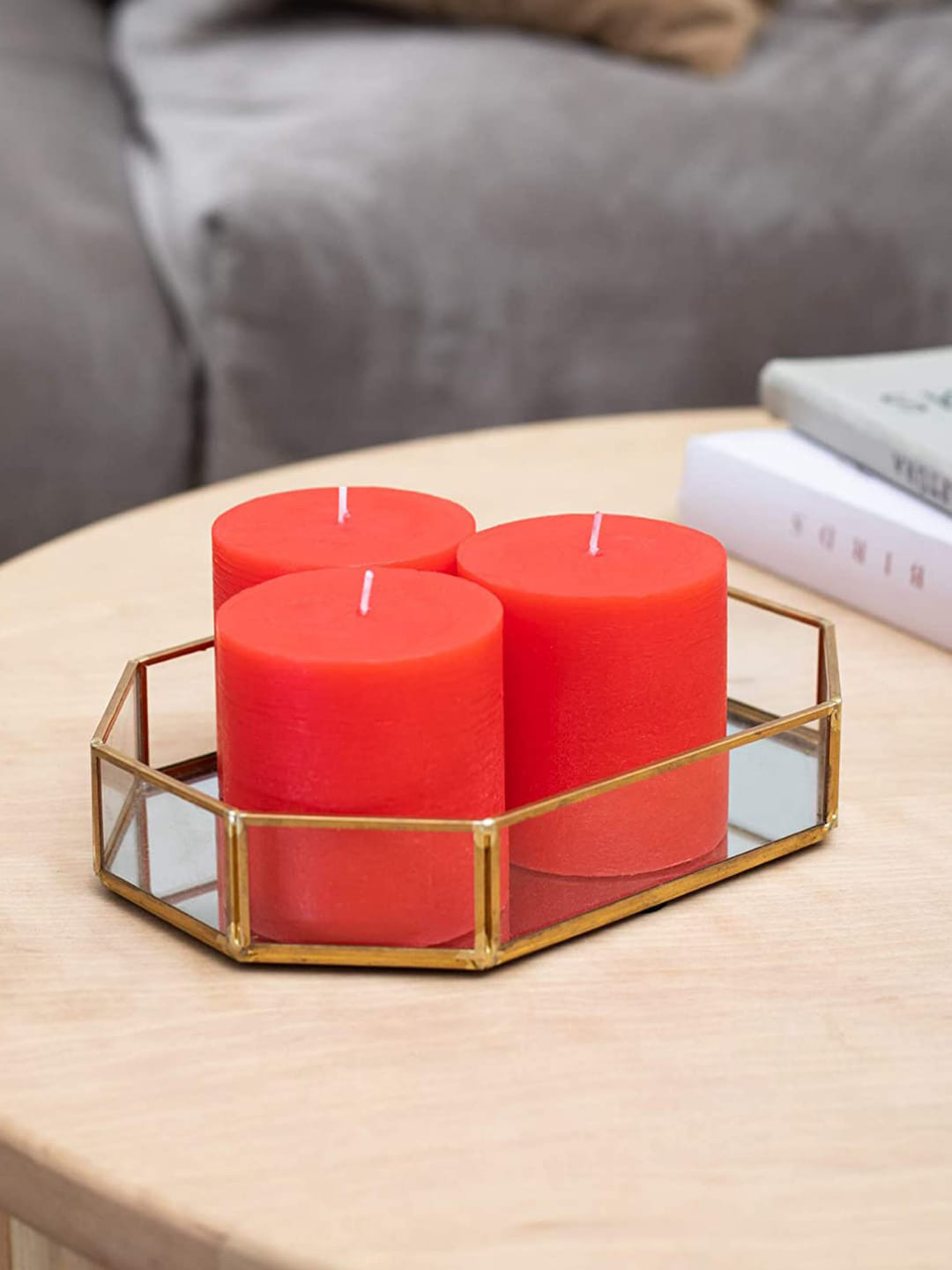 Aromatic Fables Rustic Pillar Garden Rose 3Pcs 1 Wick Solid Geometric Regular Candles