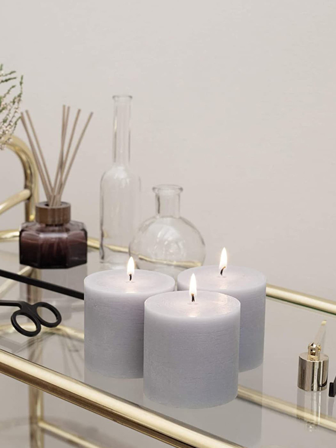 Aromatic Fables Rustic 3Pcs Scented 1 Wick Pacific Solid Geometric Regular Pillar Candles