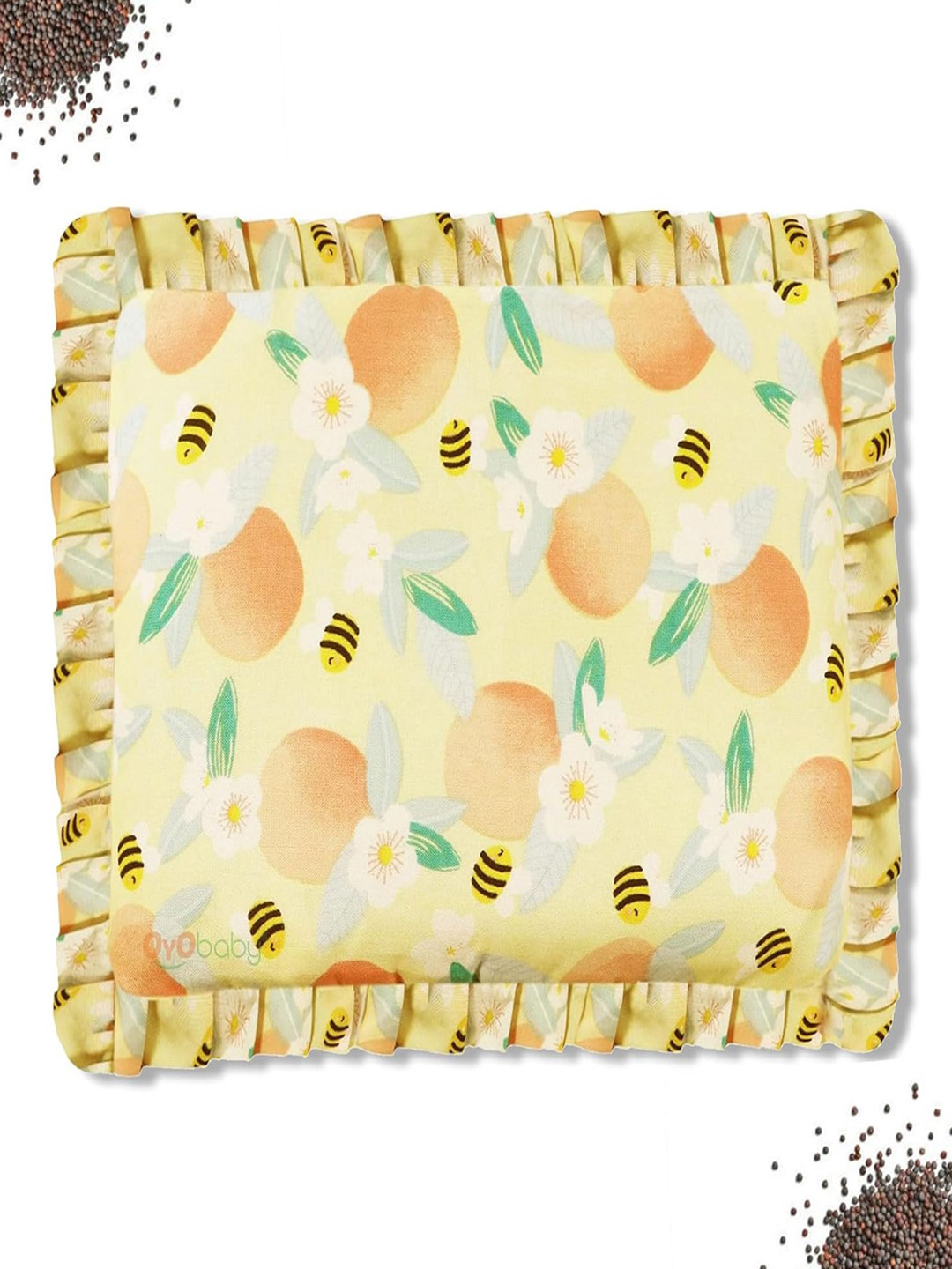 OyO Baby Infants Yellow & Green Honey Bees Printed Mustard Seed Cotton Baby Pillow