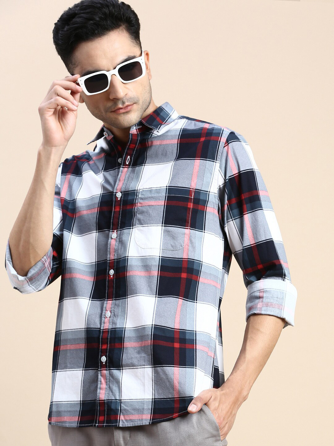 INVICTUS Sport Slim Fit Tartan Checked Cotton Casual Shirt