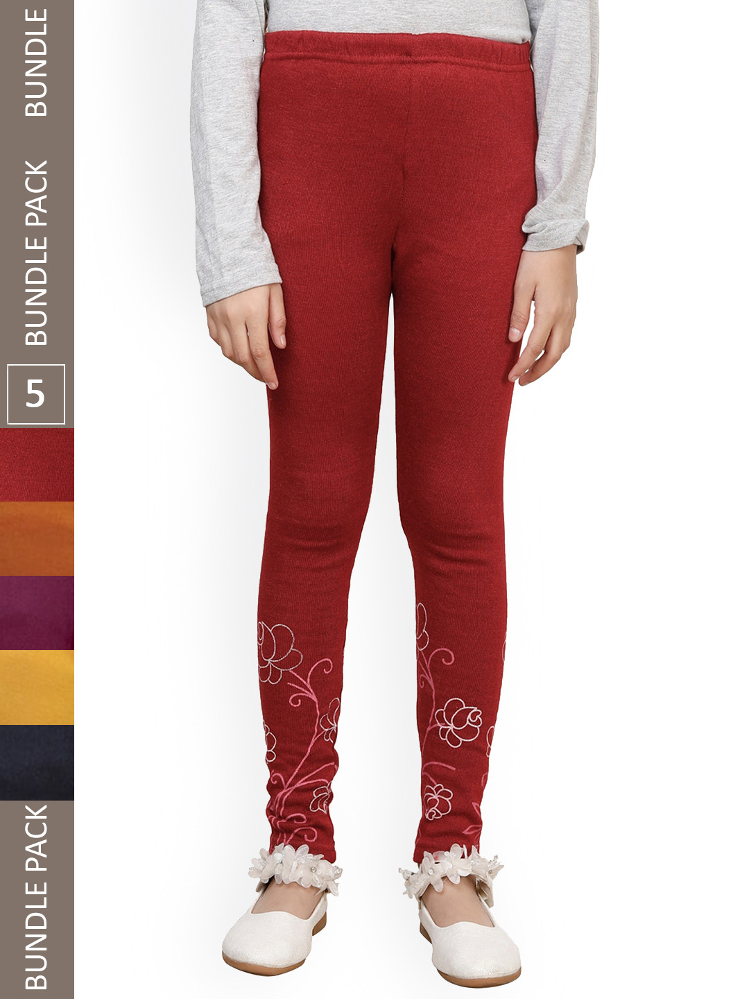 IndiWeaves  Girls Pack of 5 Bottom Printed Super Warm Wool Ankle-Length Leggings