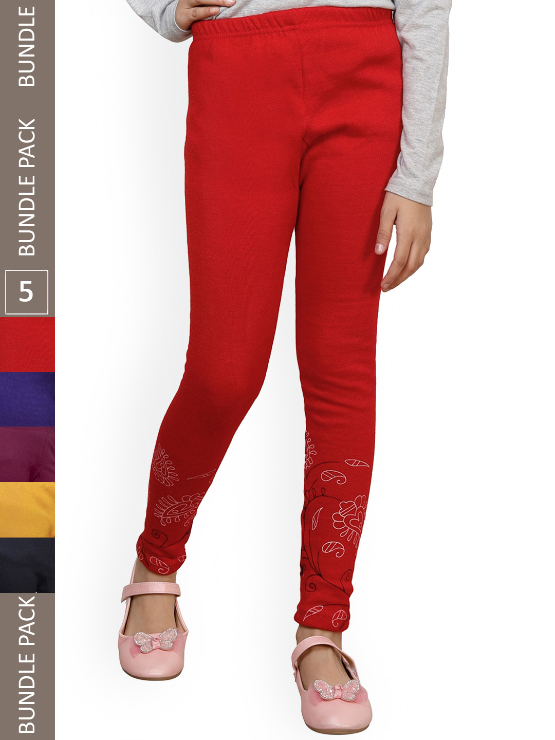 IndiWeaves Girls Pack of 5 Bottom Printed Super Warm Wool Ankle-Length Leggings