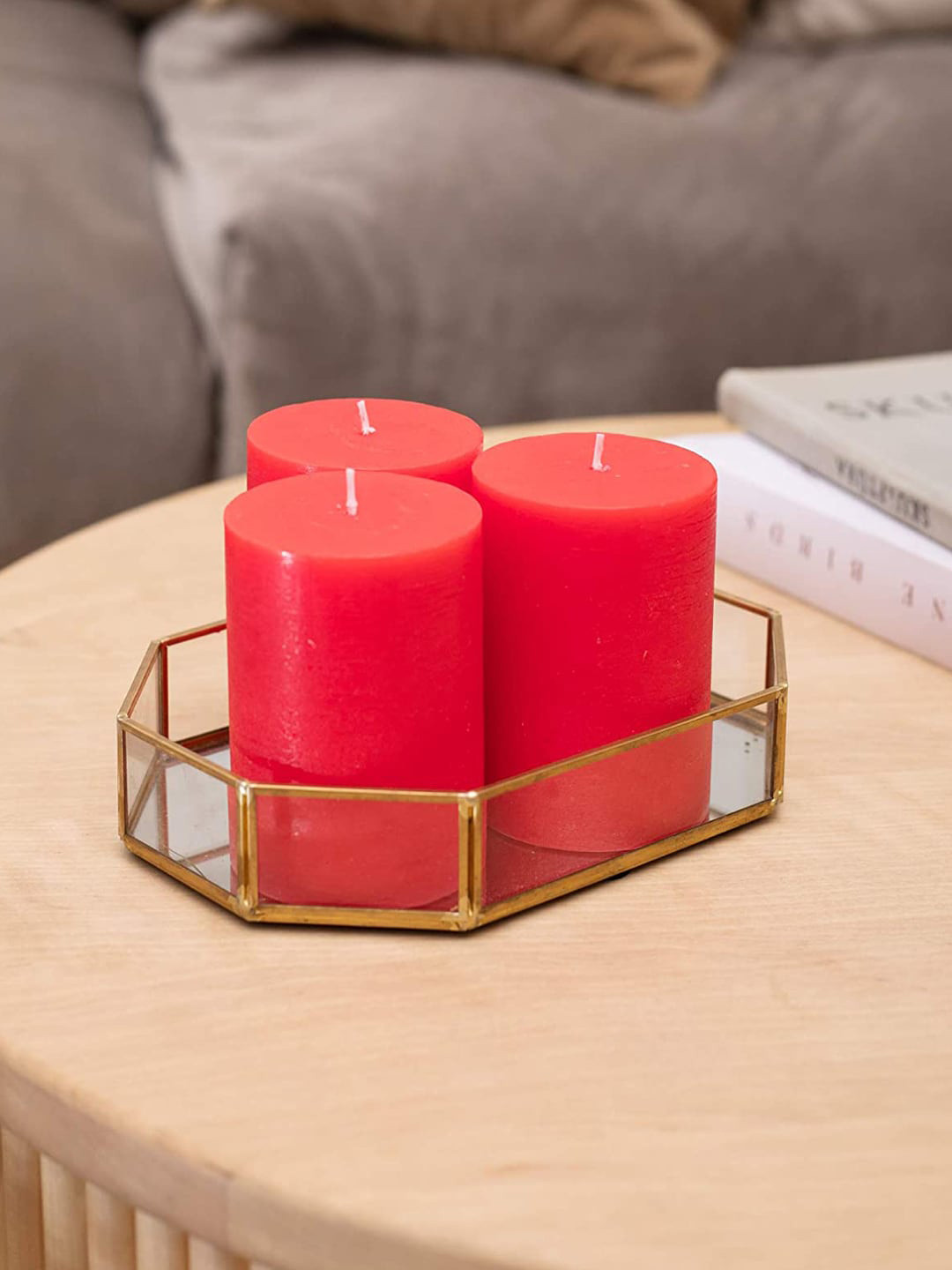 Aromatic Fables Rustic 3Pcs Scented 1 Wick Rose Solid Geometric Regular Pillar Candles