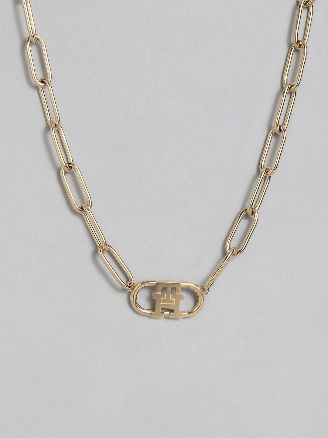 Tommy Hilfiger Women Gold-Plated Link Necklace With Brand Logo Detail