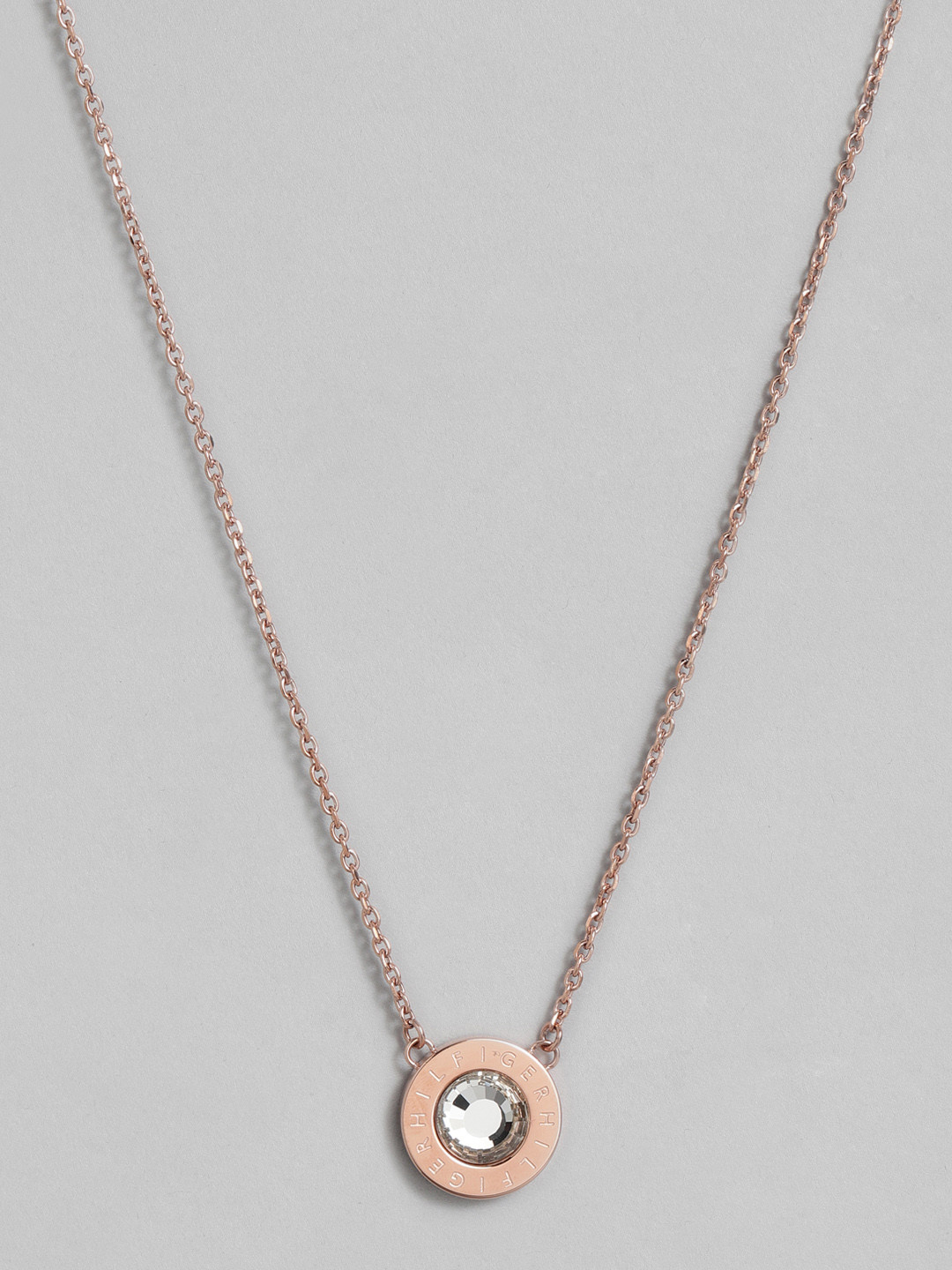 Tommy Hilfiger Circular Design Stone Studded Stainless Steel Necklace