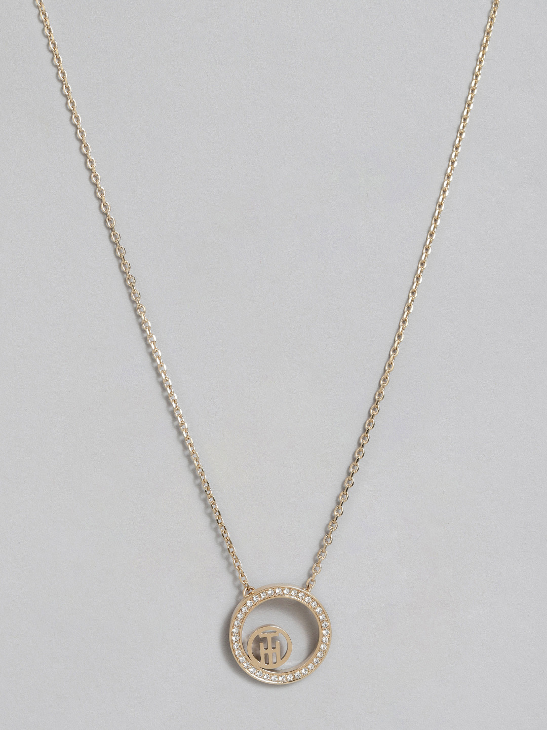 Tommy Hilfiger Women Gold-Plated Circular-Shaped Crystals Studded Necklace