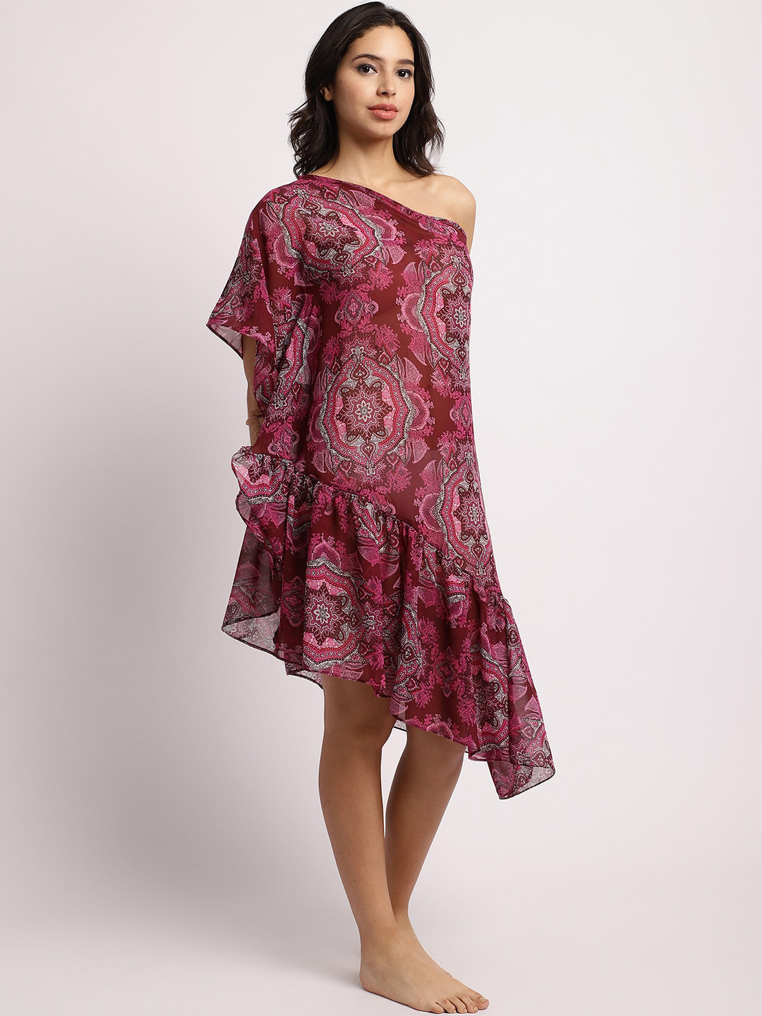 Aoba Floral Printed One Shoulder Swim Dress