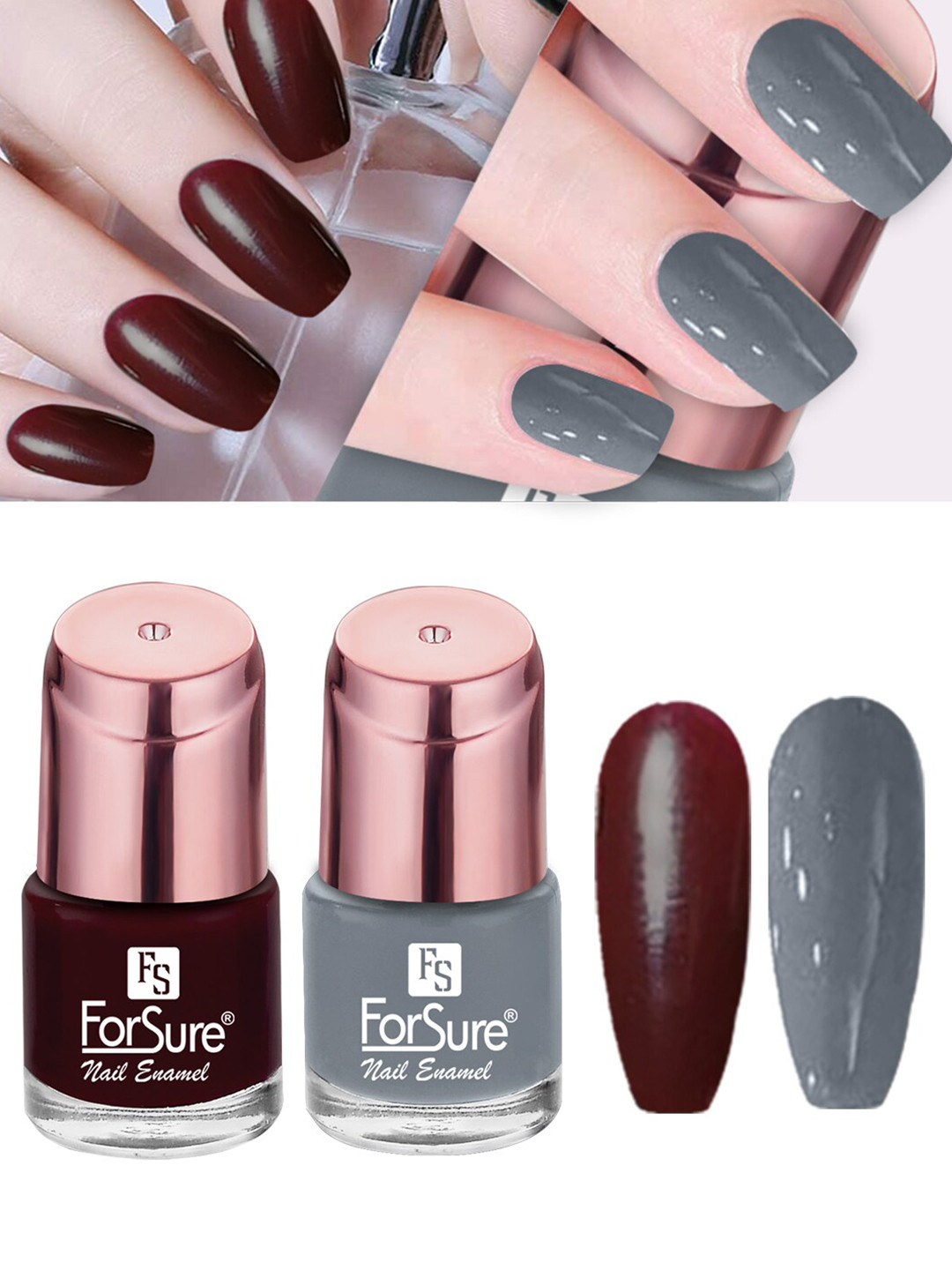 ForSure Set of 2 Quick Dry Nail Paints 8ml Each - Classic Grey 110 + Maroon Wine 111