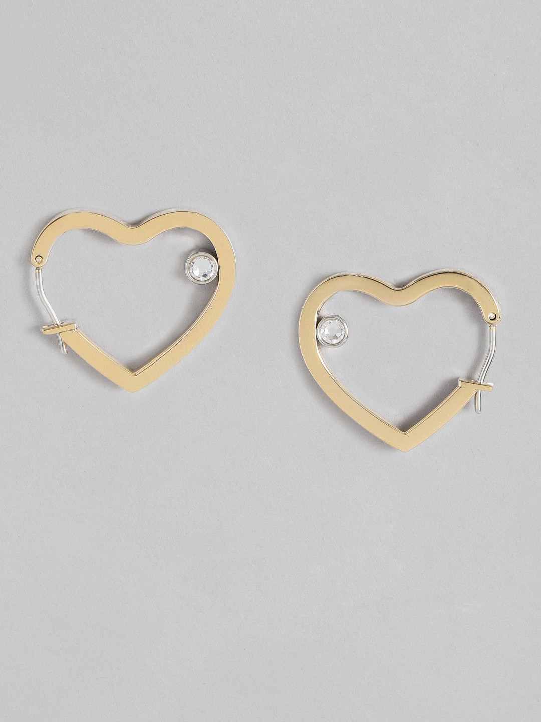 Tommy Hilfiger Gold Plated Crystals Stainless Steel Heart Shaped Hoop Earrings