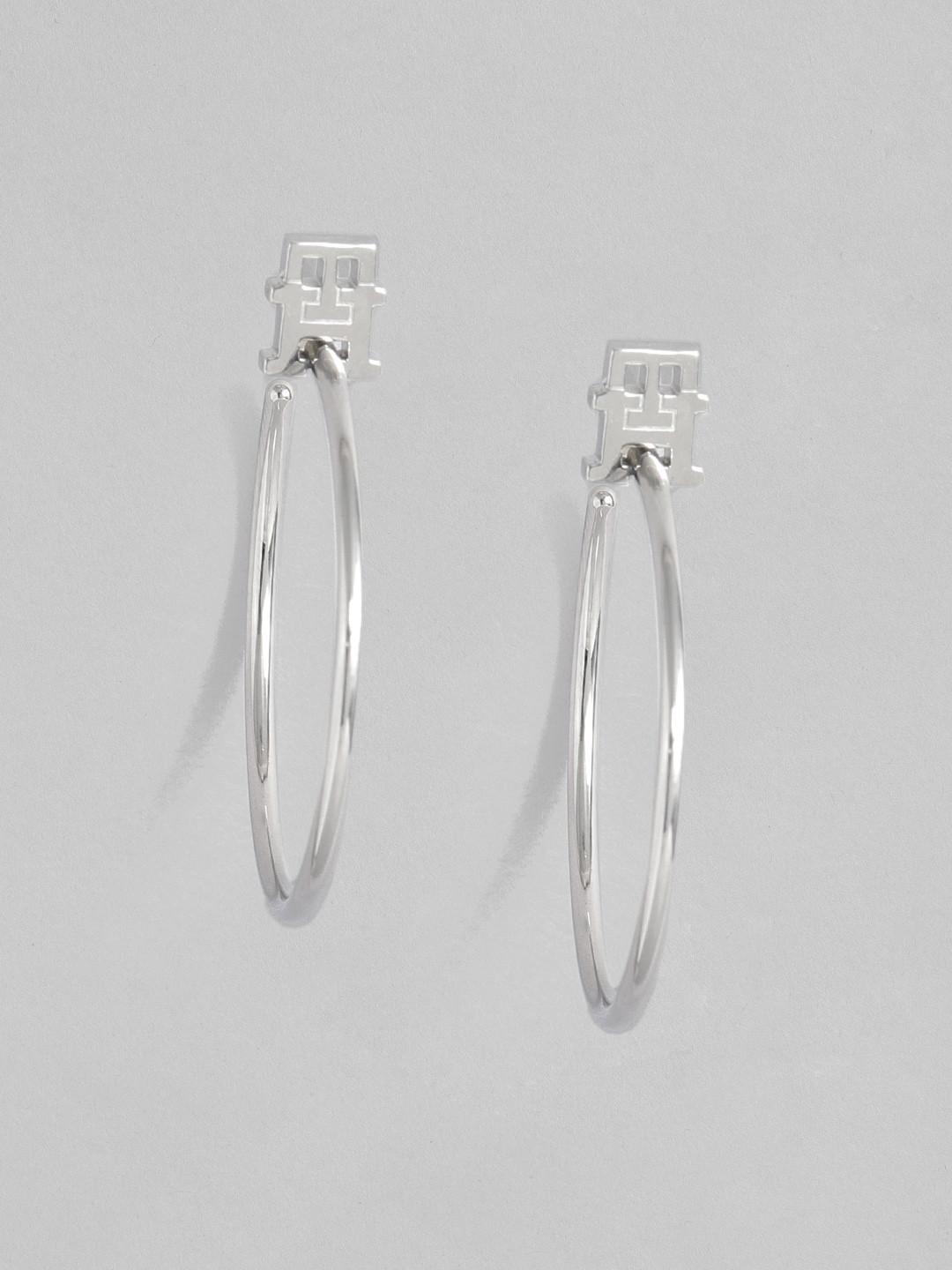 Tommy Hilfiger Silver Plated Stainless Steel Circular Half Hoop Earrings