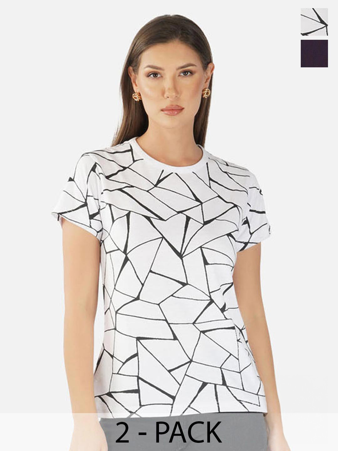 CHOZI Pack Of 2 Geometric Printed Cotton T-shirts