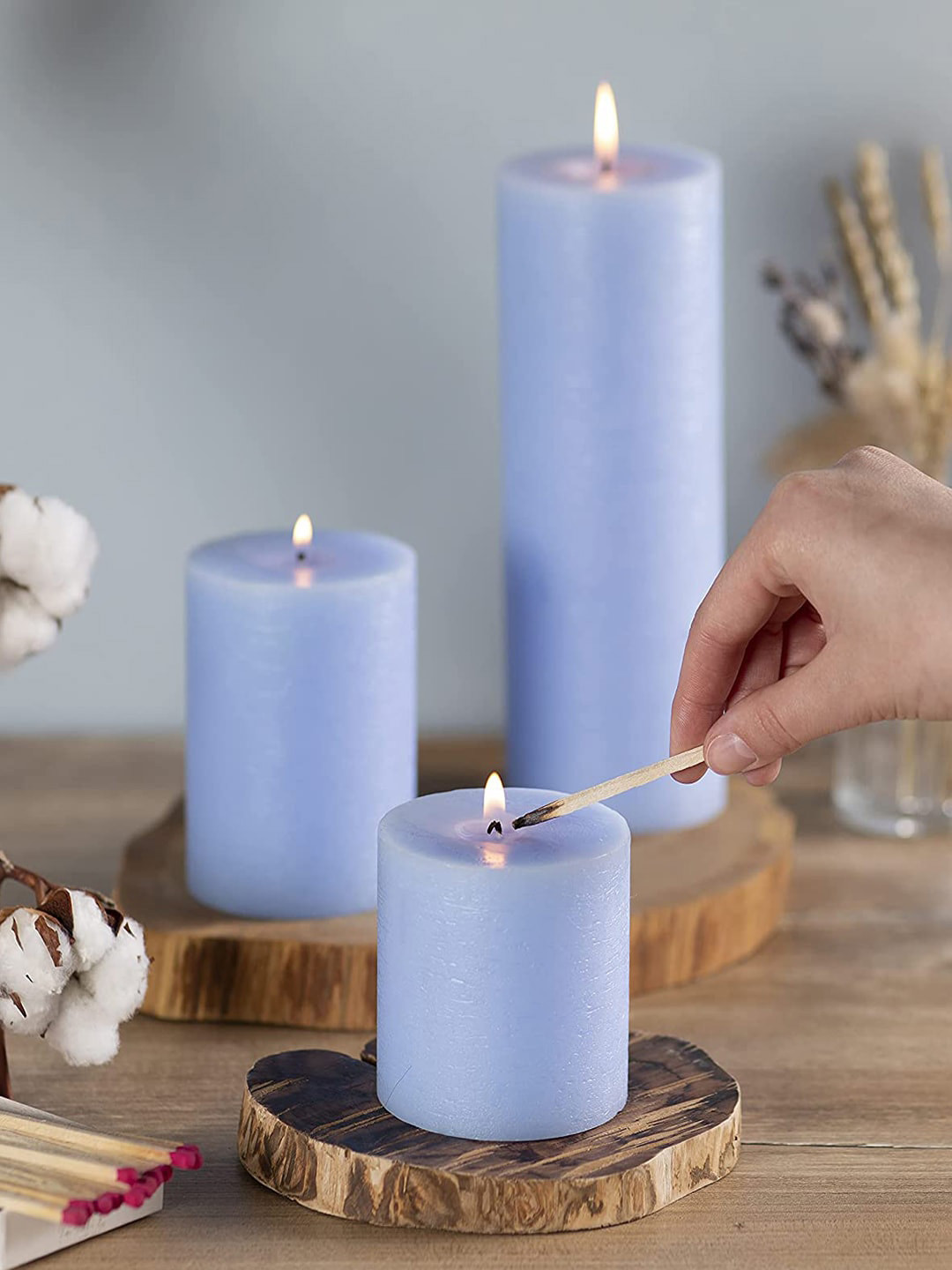 Aromatic Fables Rustic Pillar Ocean Breeze 3Pcs 1 Wick Solid Geometric Regular Candles