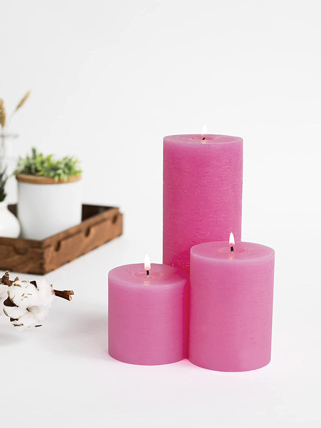 Aromatic Fables Rustic Pillar Temple Mogra 3Pcs 1 Wick Solid Geometric Regular Candles