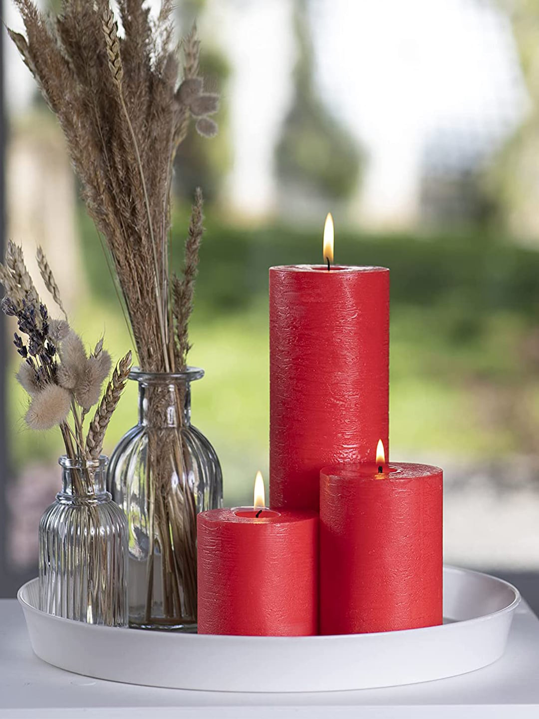Aromatic Fables Rustic 3Pcs Scented 1 Wick Red Wine Solid Geometric Regular Pillar Candles
