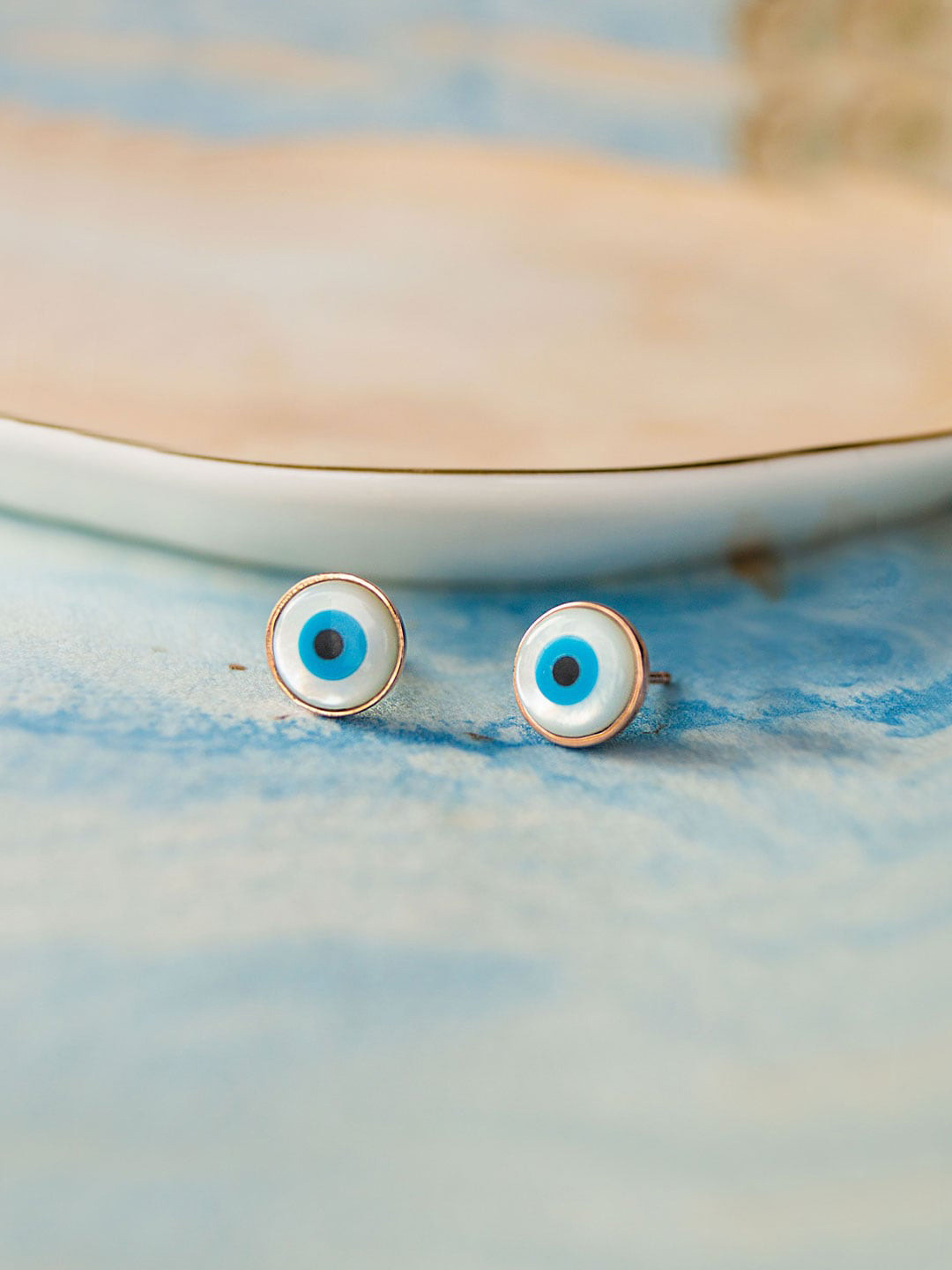 MANNASH Evil Eye Rose Gold Plated Sterling Silver Studs Earrings