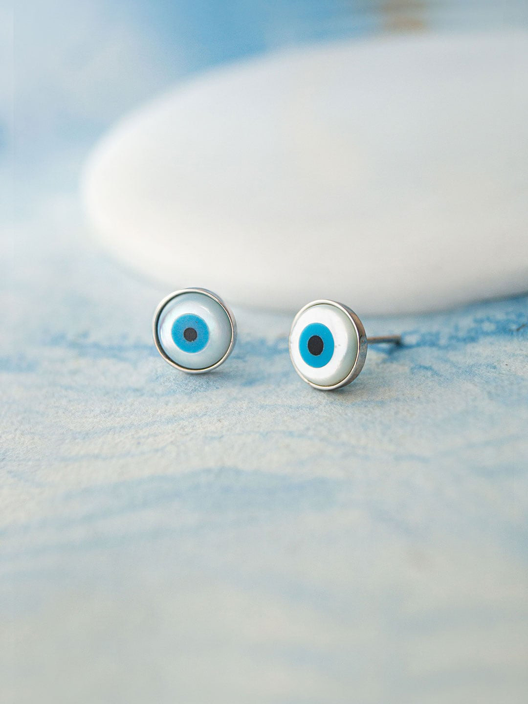 MANNASH Evil Eye Sterling Silver Stud Earrings