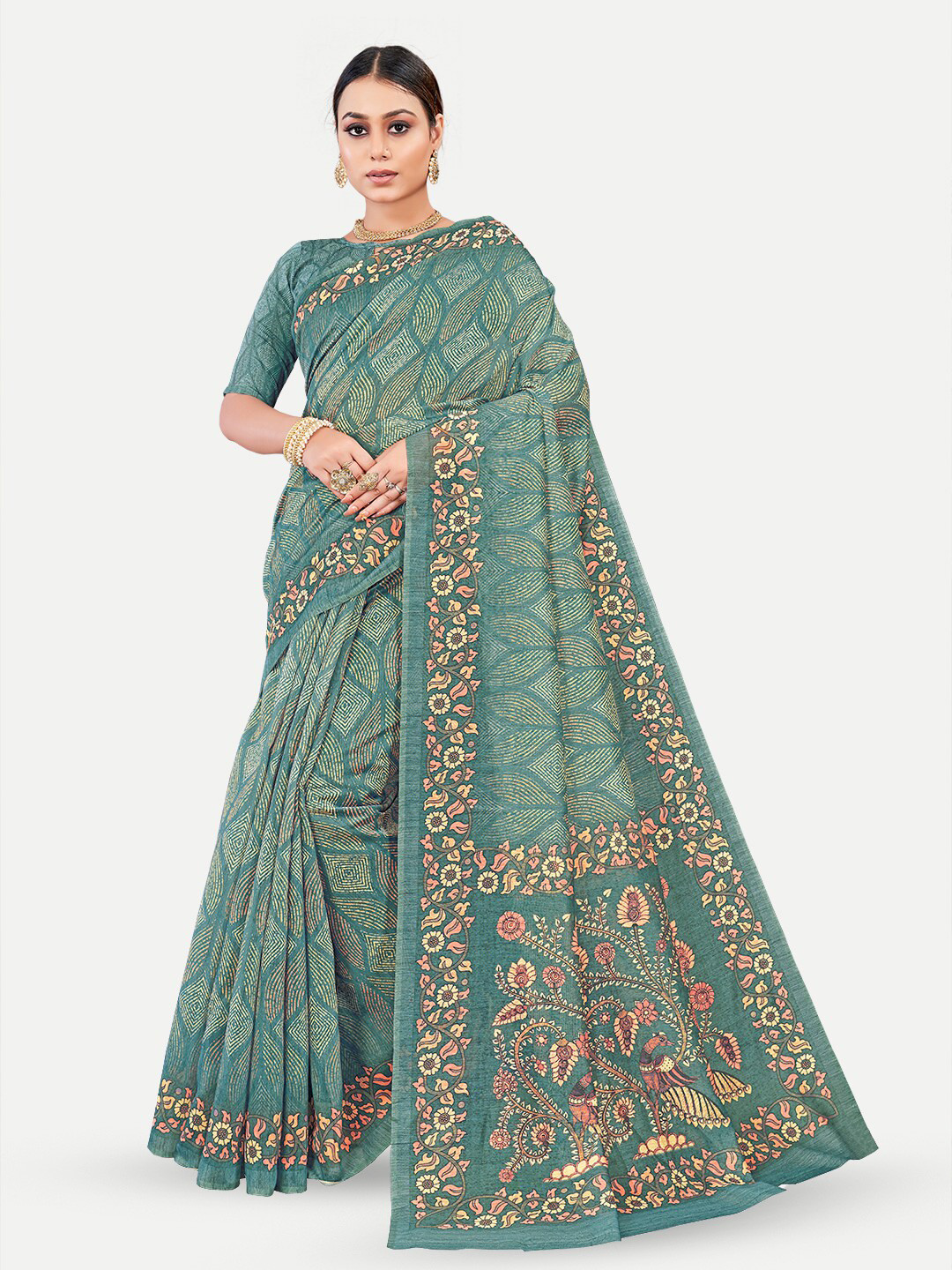 TAVAS Floral Silk Blend Chanderi Saree
