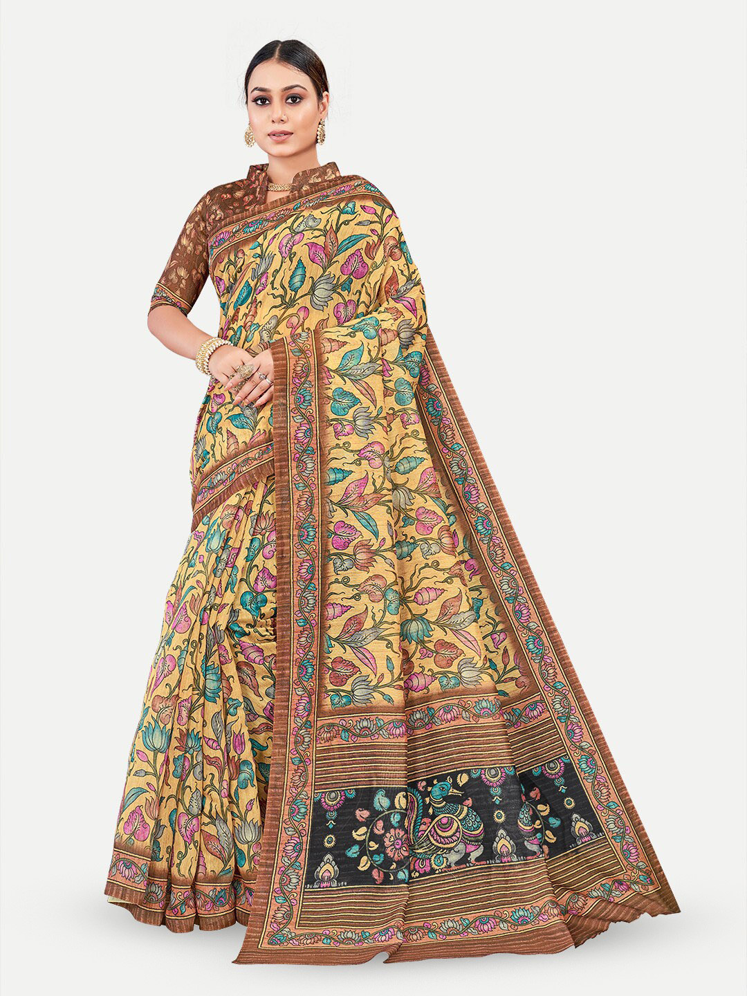 TAVAS Kalamkari Printed Chanderi Saree
