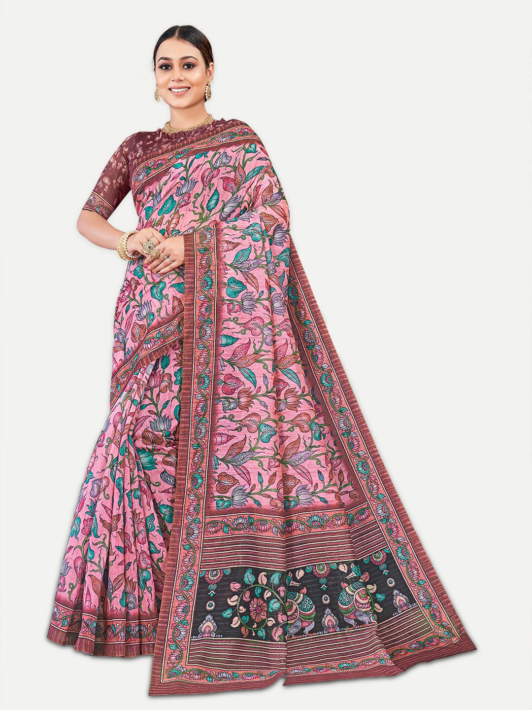 TAVAS Kalamkari Printed Chanderi Saree